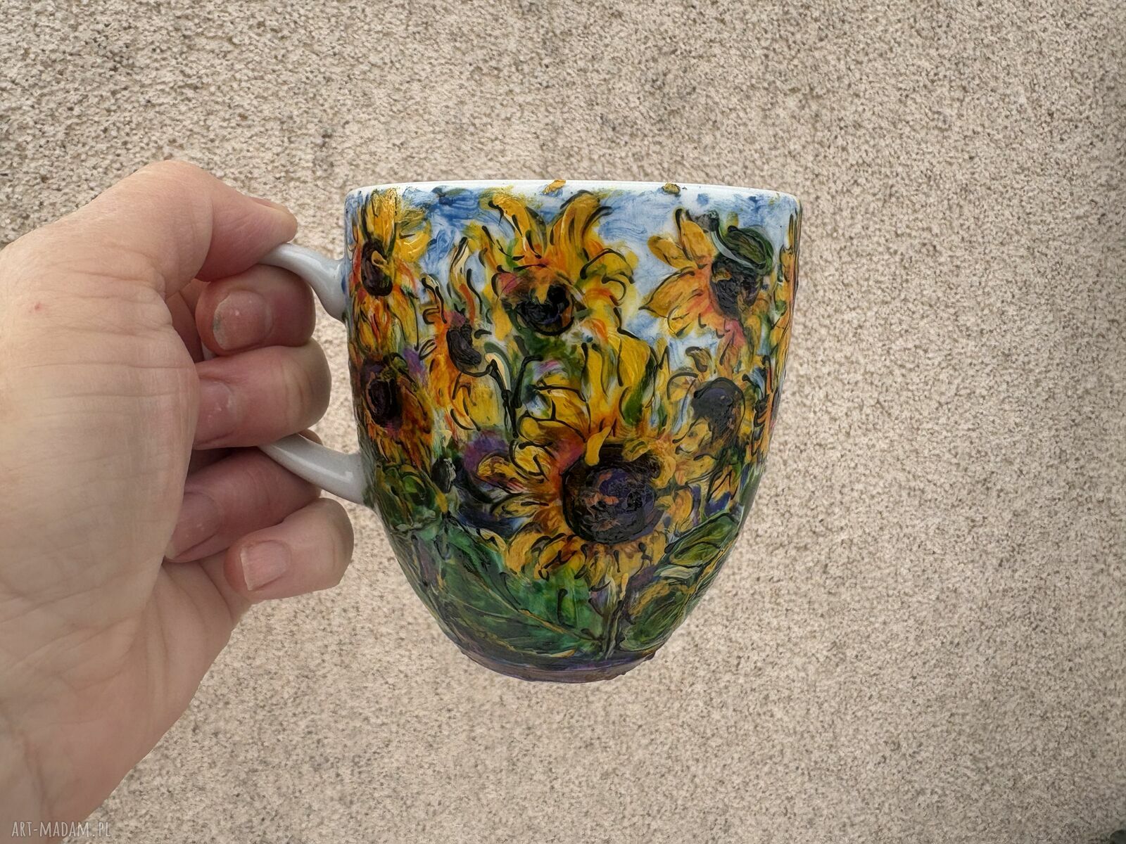 Porcelanowy kubek ręcznie malowany Słoneczniki (300 ml)