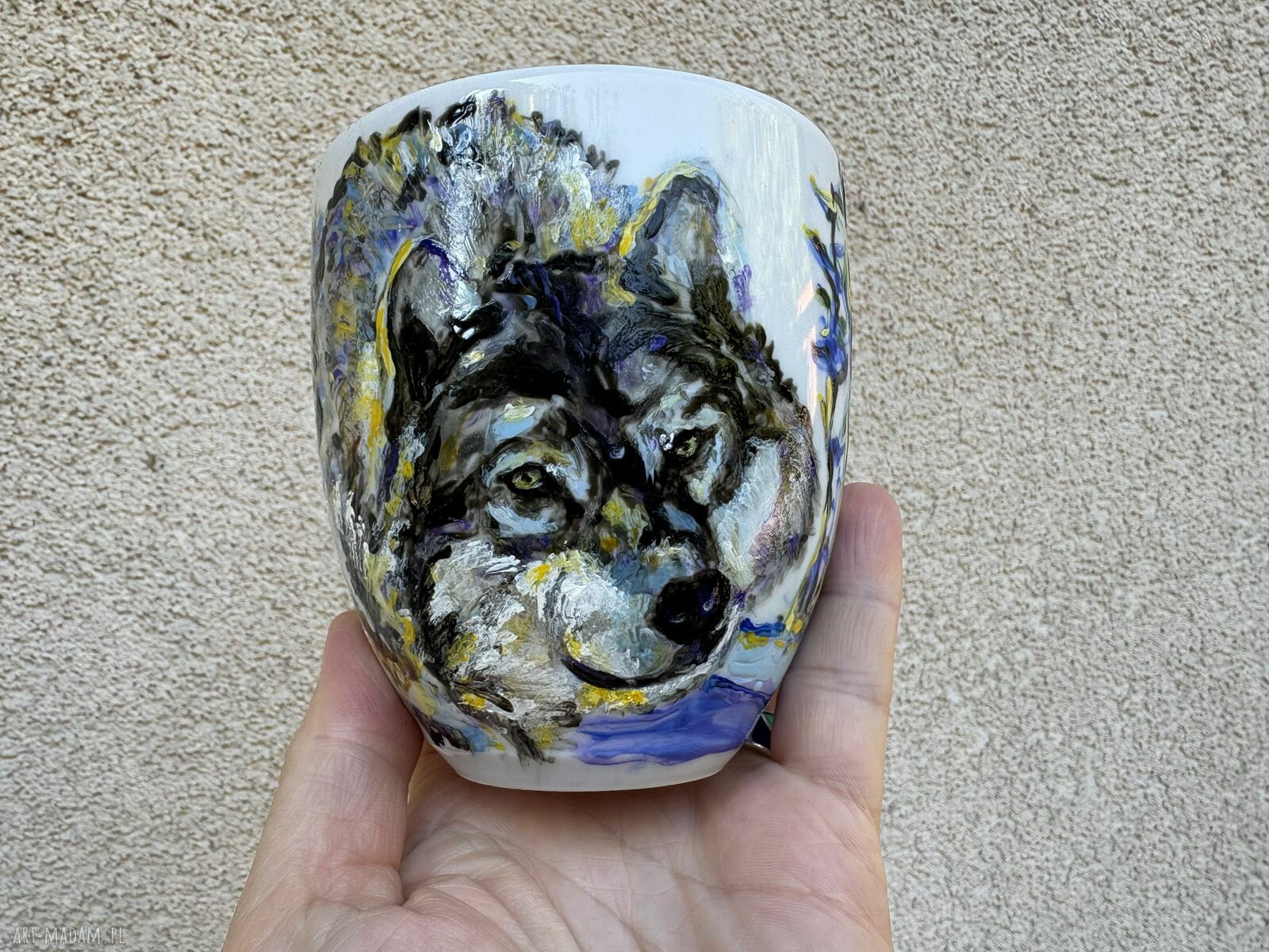 Porcelanowy kubek ręcznie malowany Zimowy Wilk 300 ml