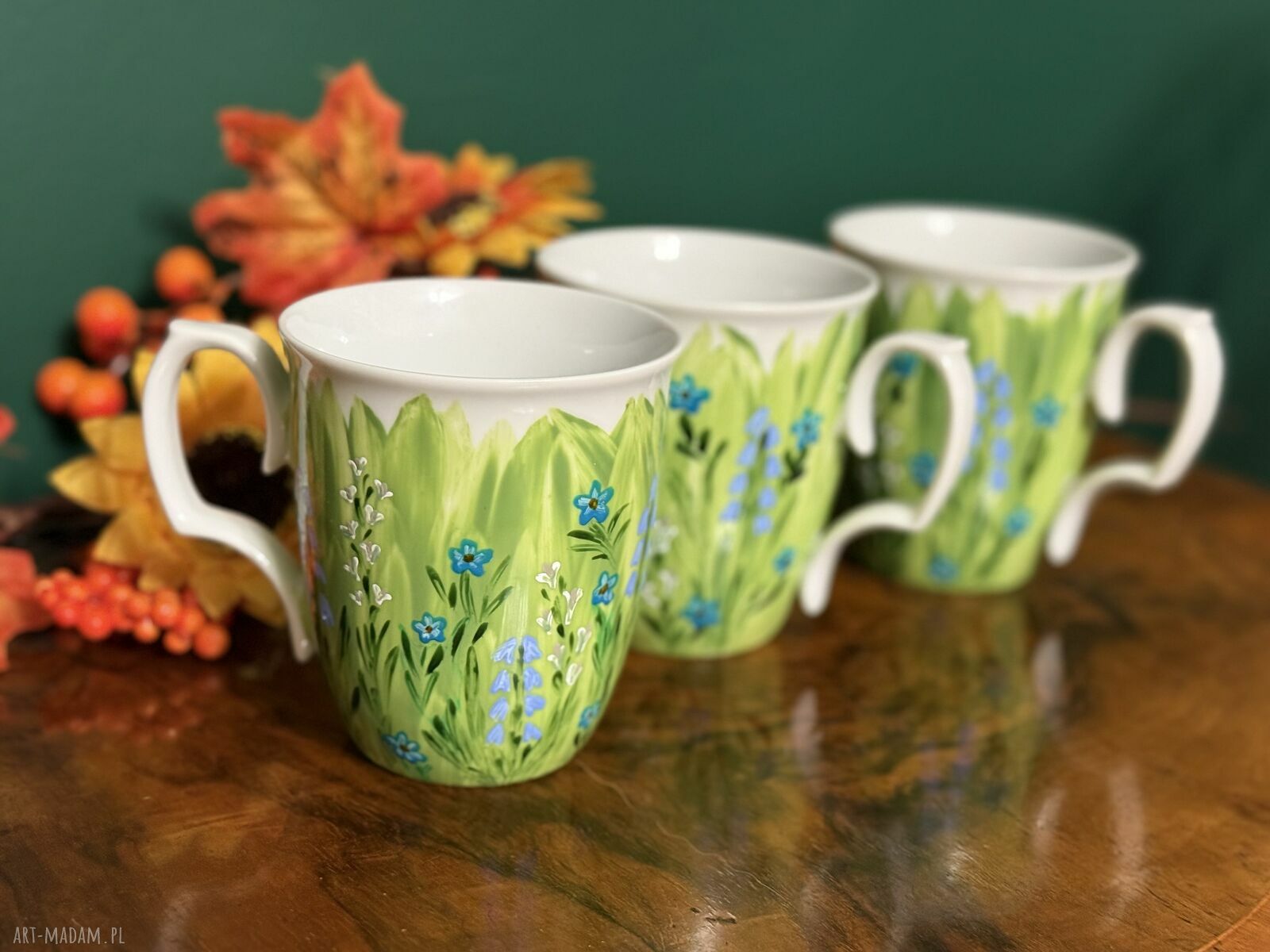 Kubek porcelanowy ręcznie malowany „Letnia łąka” 400 ml - unikatowy prezent