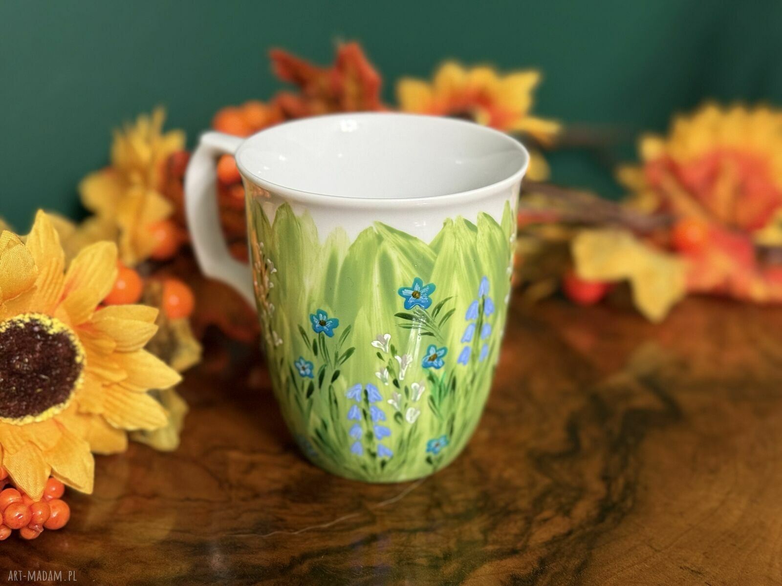 Kubek porcelanowy ręcznie malowany „Letnia łąka” 400 ml - unikatowy prezent