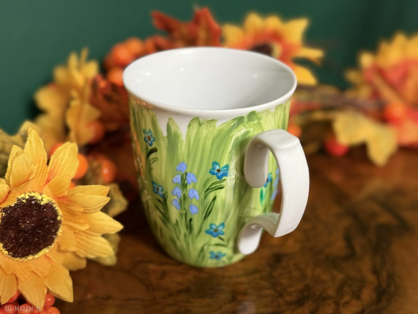 Kubek porcelanowy ręcznie malowany „Letnia łąka” 400 ml - unikatowy prezent