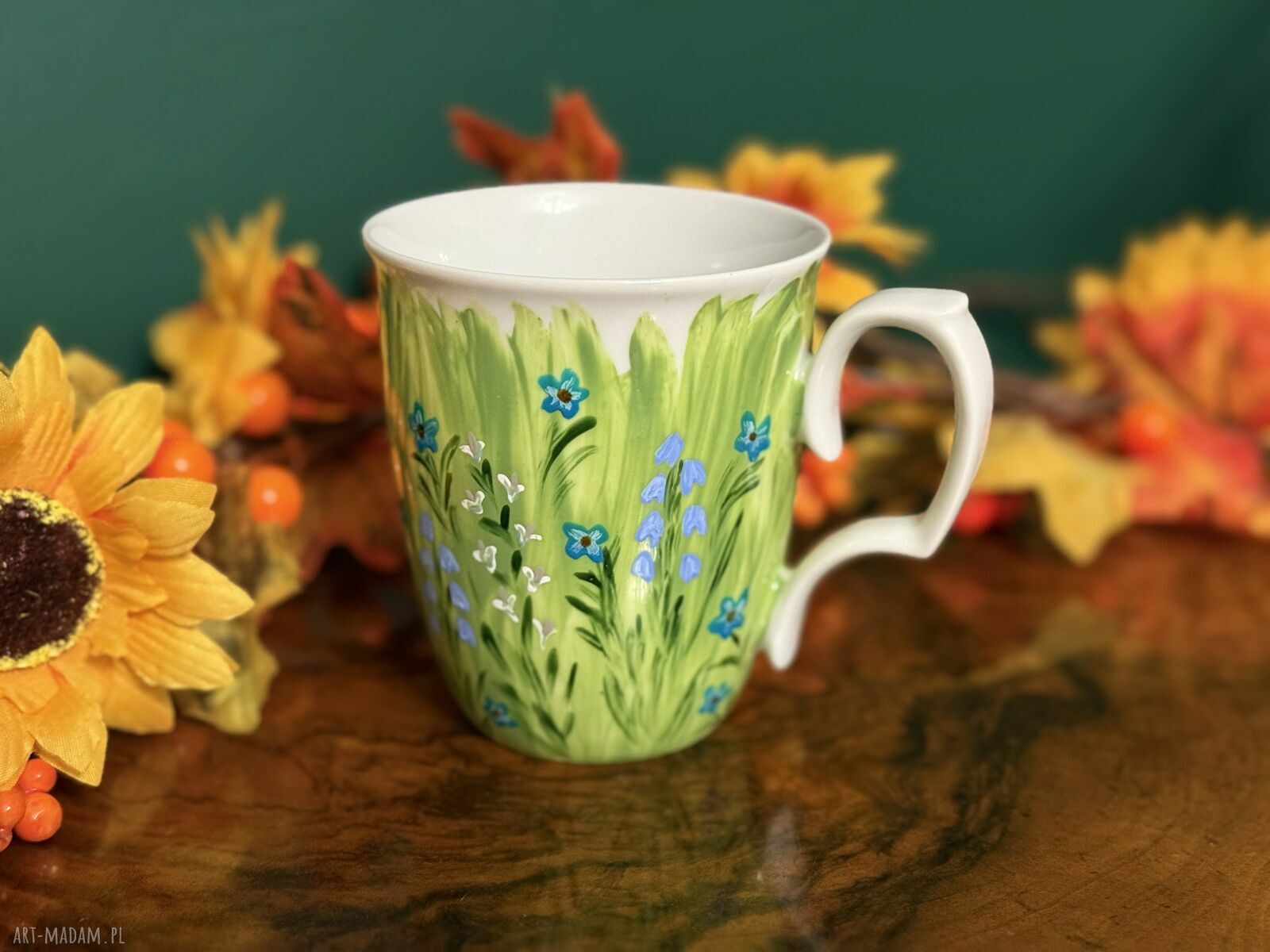 Kubek porcelanowy ręcznie malowany „Letnia łąka” 400 ml - unikatowy prezent