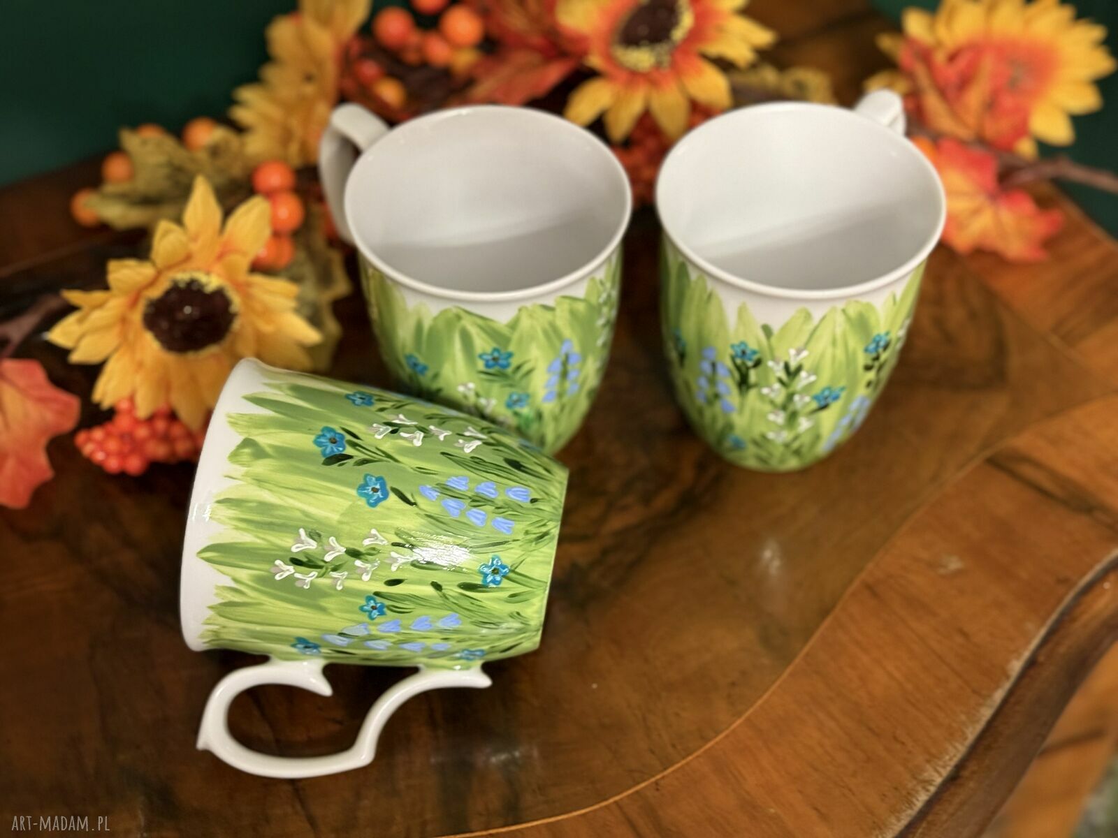 Kubek porcelanowy ręcznie malowany „Letnia łąka” 400 ml - unikatowy prezent