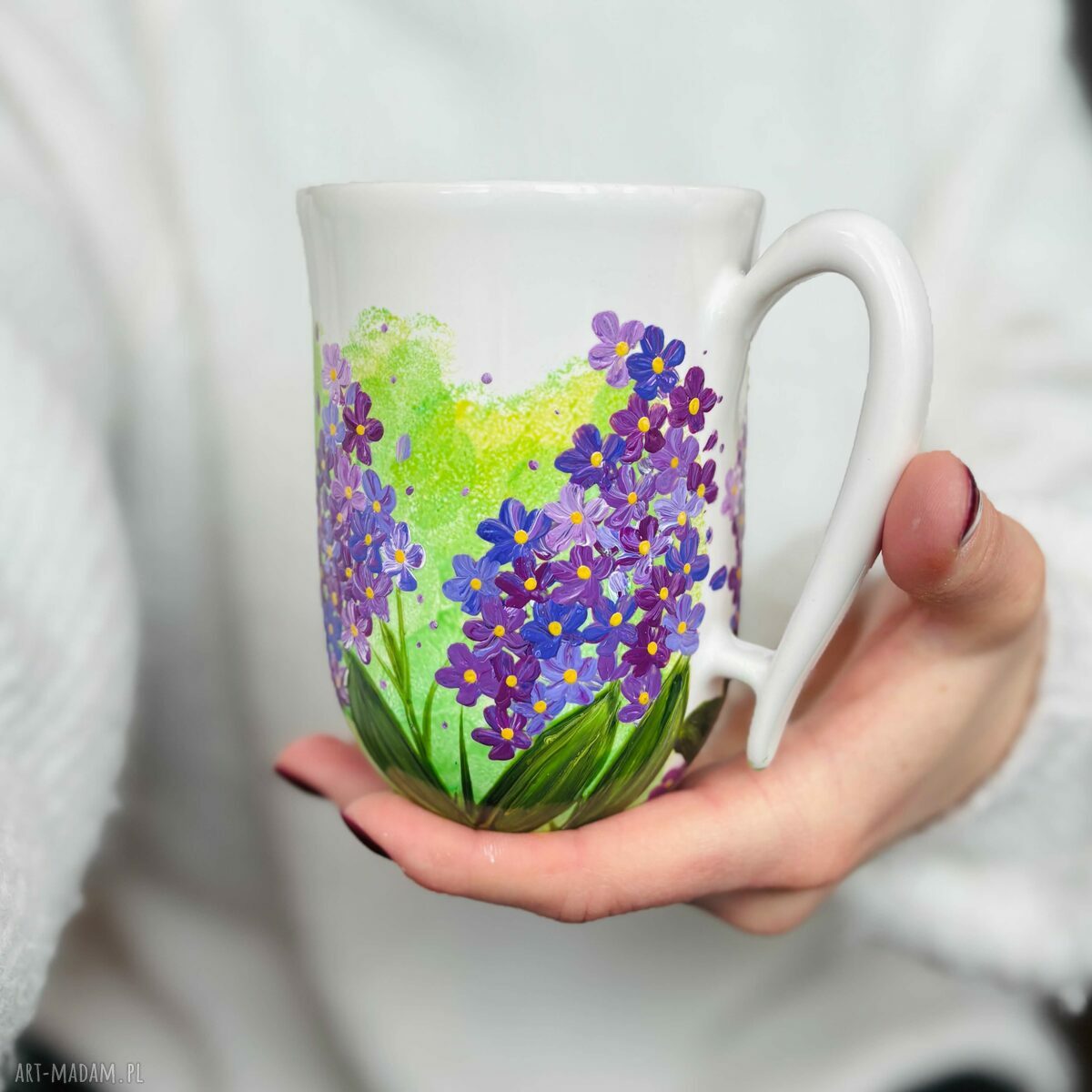 Kubek Ręcznie Malowany Fiolet Kwiat Bzu 300ml