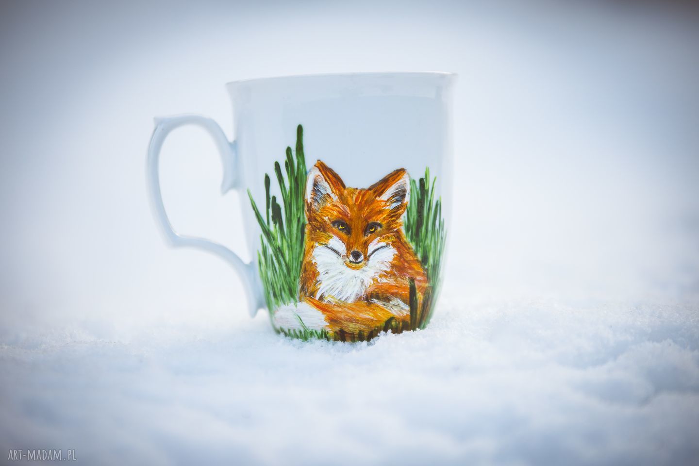Kubek ręcznie malowany lis z porcelany - 360 ml