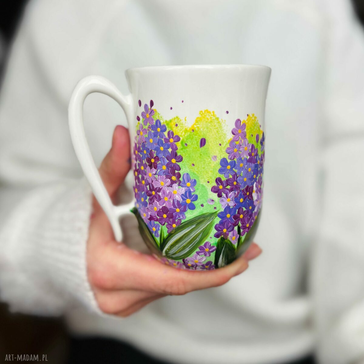 Kubek Ręcznie Malowany Fiolet Kwiat Bzu 300ml