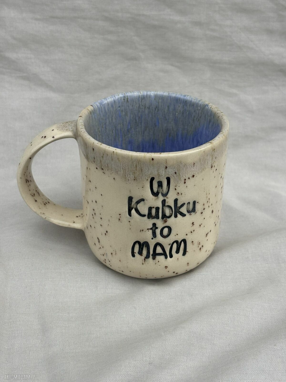 Duży kubek ceramiczny 400 ml z napisem W kubku to mam :) - ręcznie wykonany
