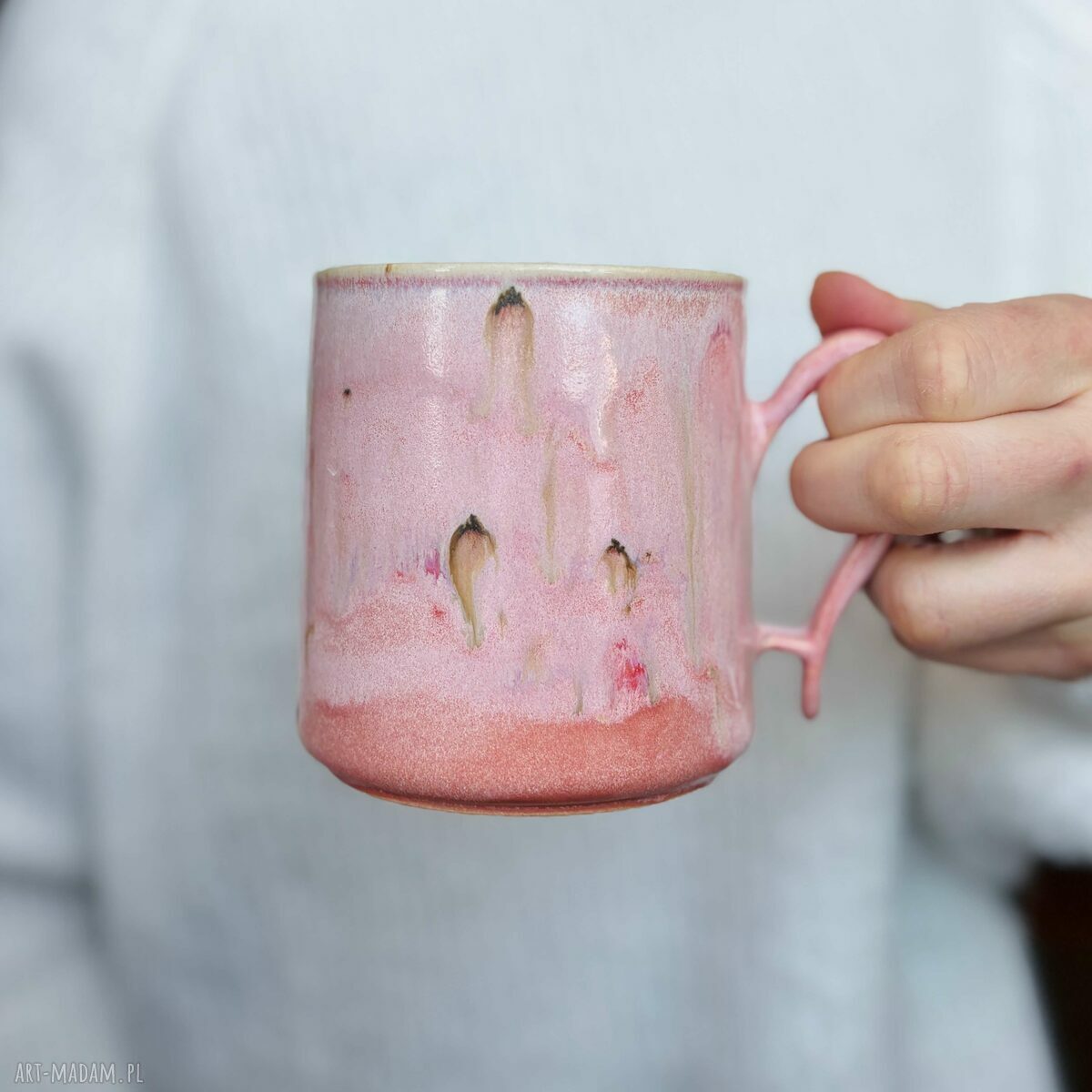 Pastelowo różowy kubek ceramiczny 370 ml - handmade