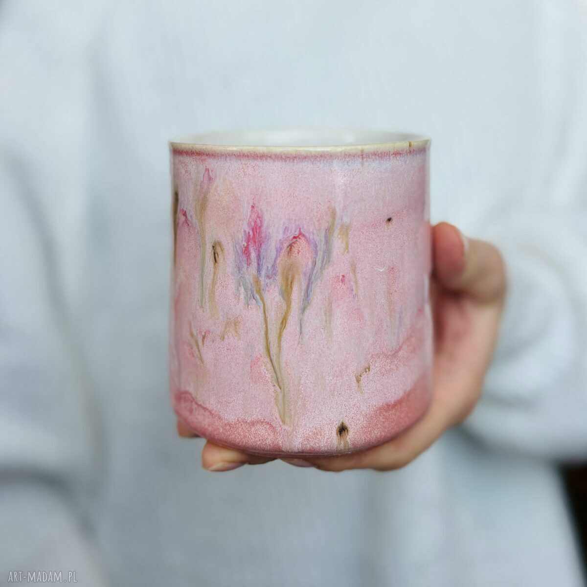 Pastelowo różowy kubek ceramiczny 370 ml - handmade