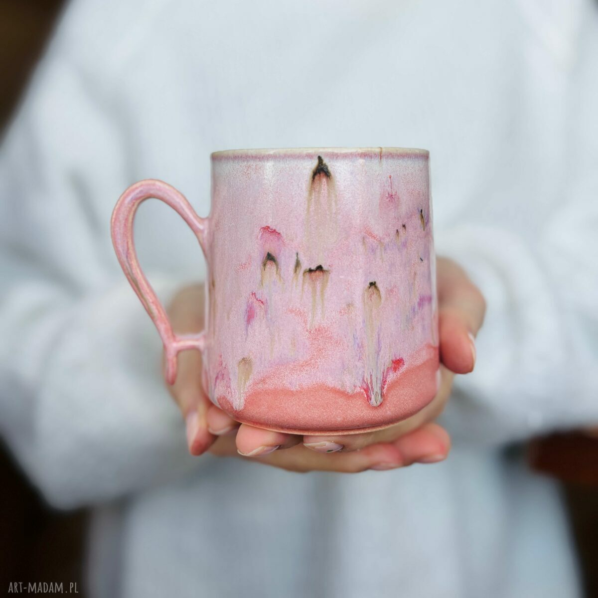 Pastelowo różowy kubek ceramiczny 370 ml - handmade