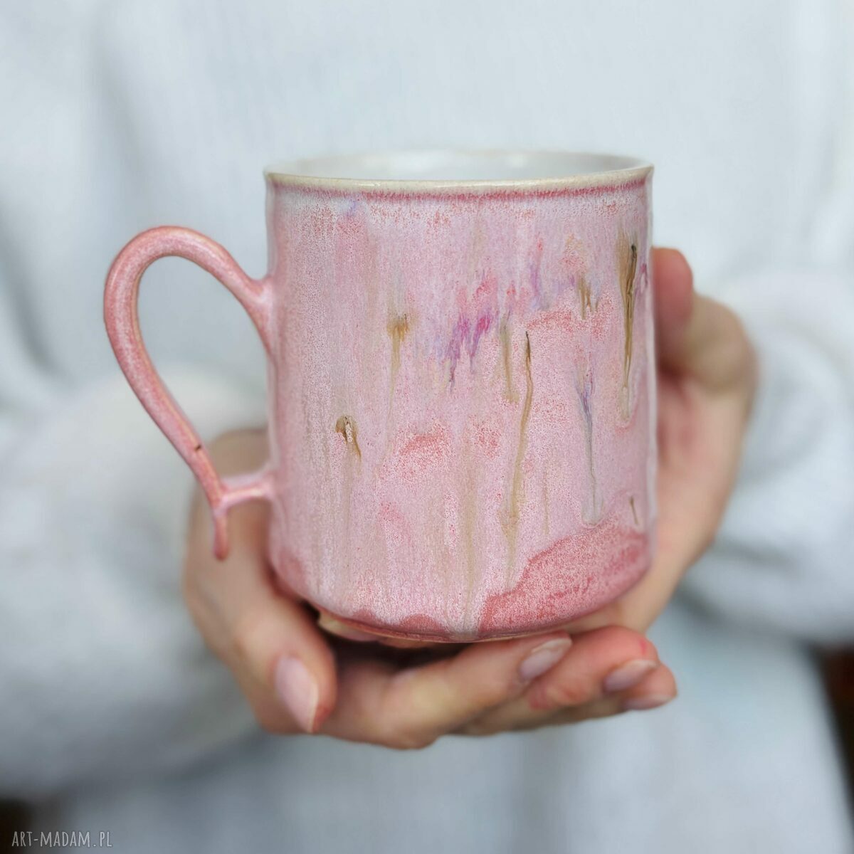 Pastelowo różowy kubek ceramiczny 370 ml - handmade
