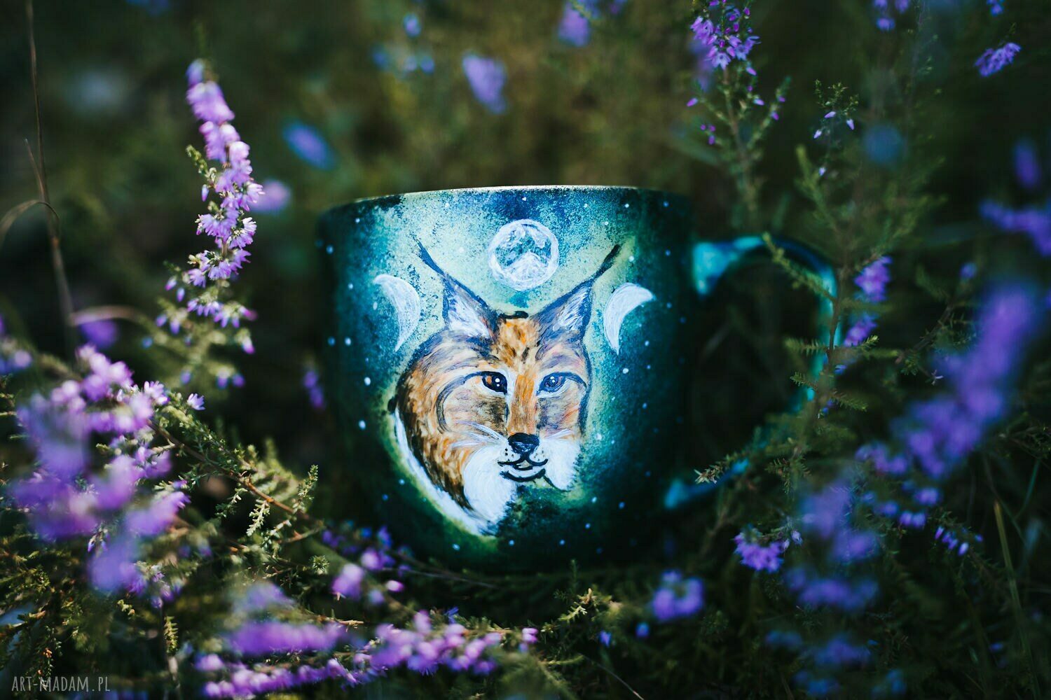 Kubek Ryś 300 ml - ręcznie malowany porcelanowy prezent dla miłośnika lasu
