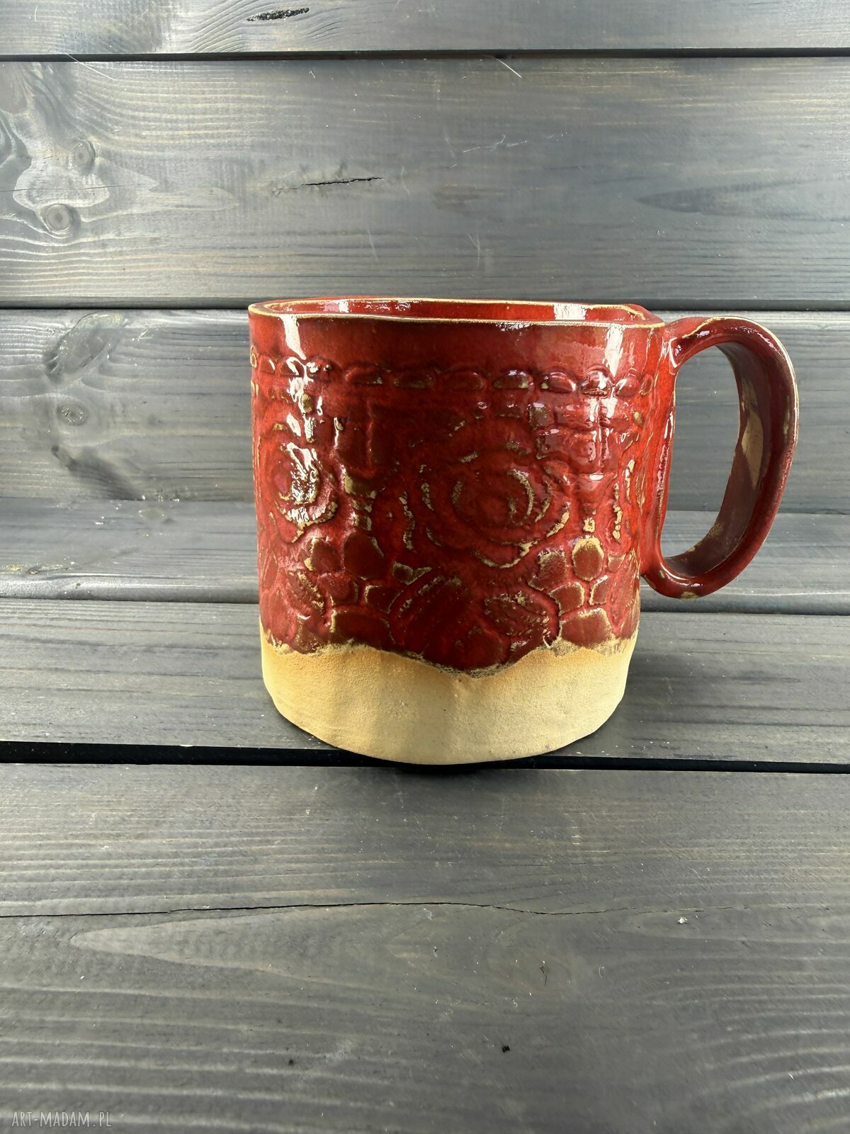 Duży czerwony kubek ceramiczny XL 500 ml