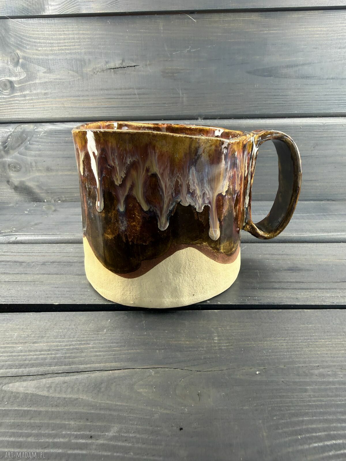 Duży kubek ceramiczny XL 500 ml - brązowo-beżowy