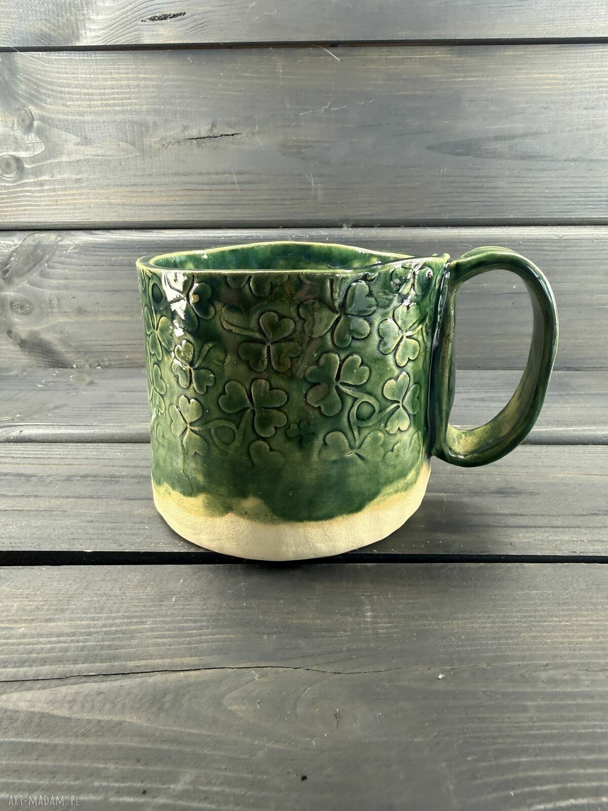 Duży kubek ceramiczny XL 500 ml - zielony handmade