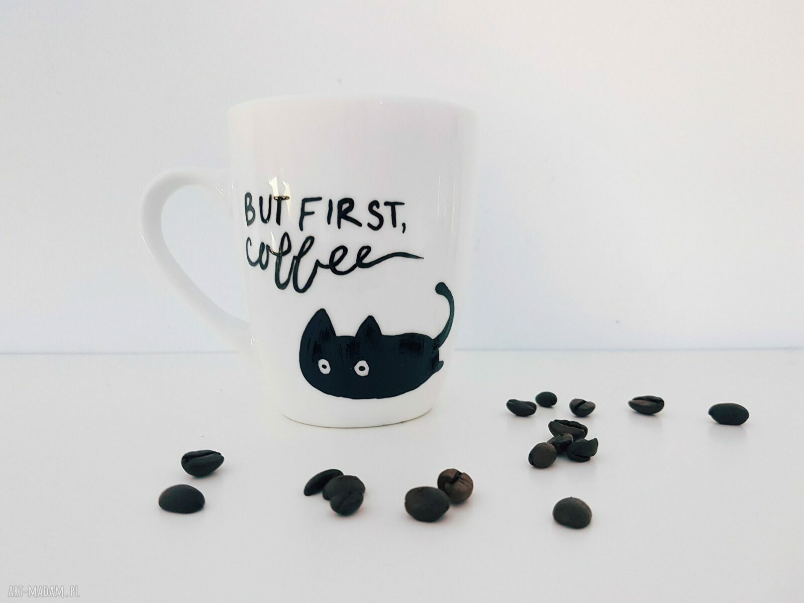 kubek z kotem but first coffee hand made