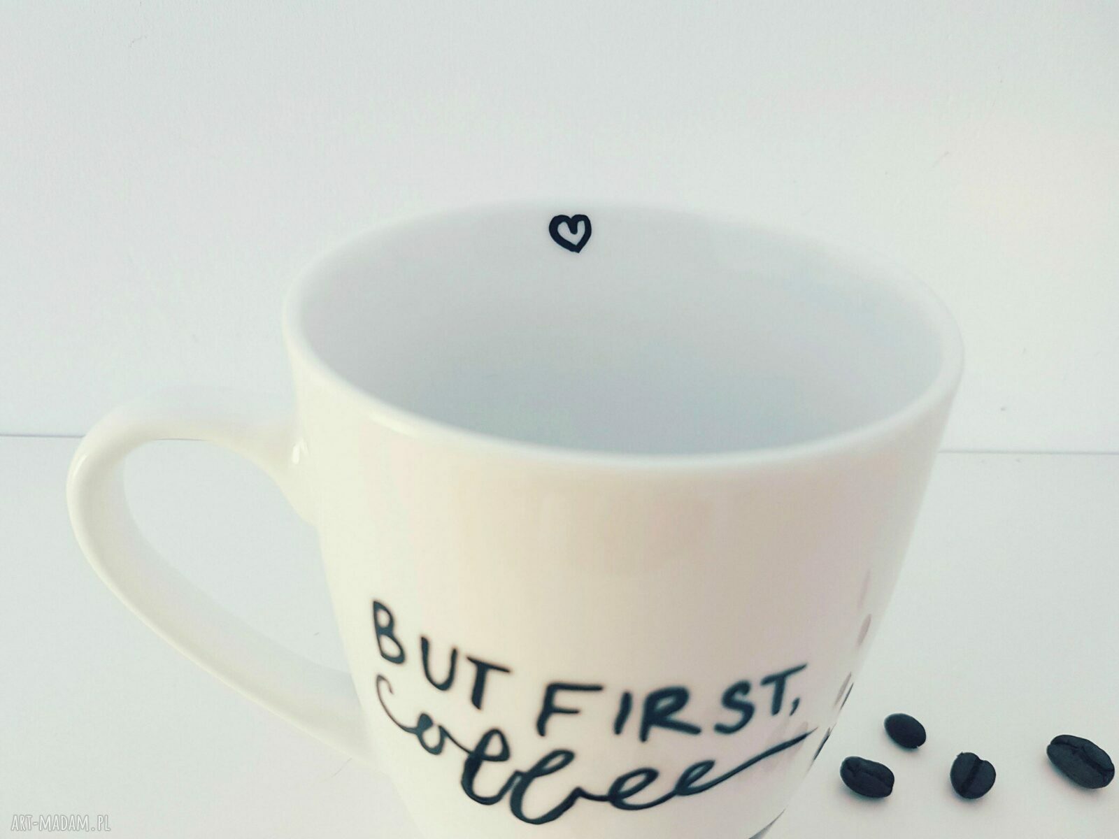 kubek z kotem but first coffee hand made