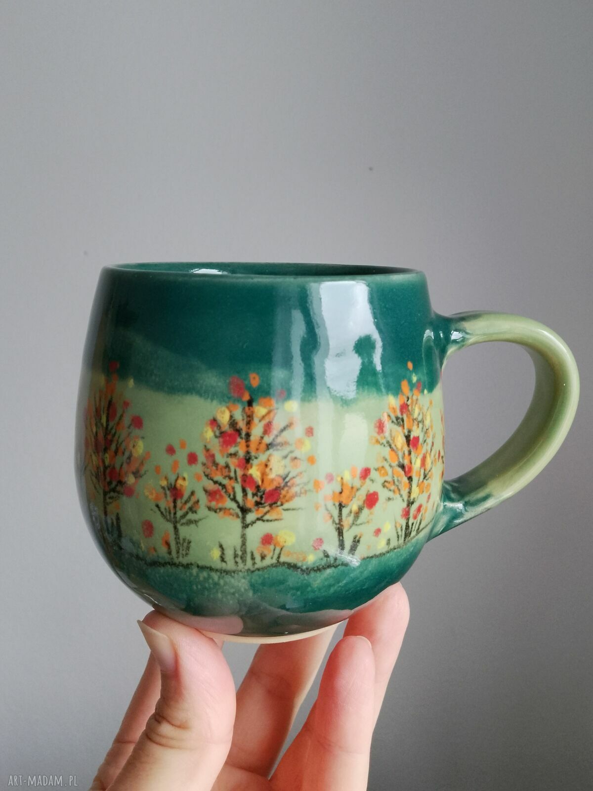 Ręcznie robiony kubek ceramiczny z lisem - 320 ml