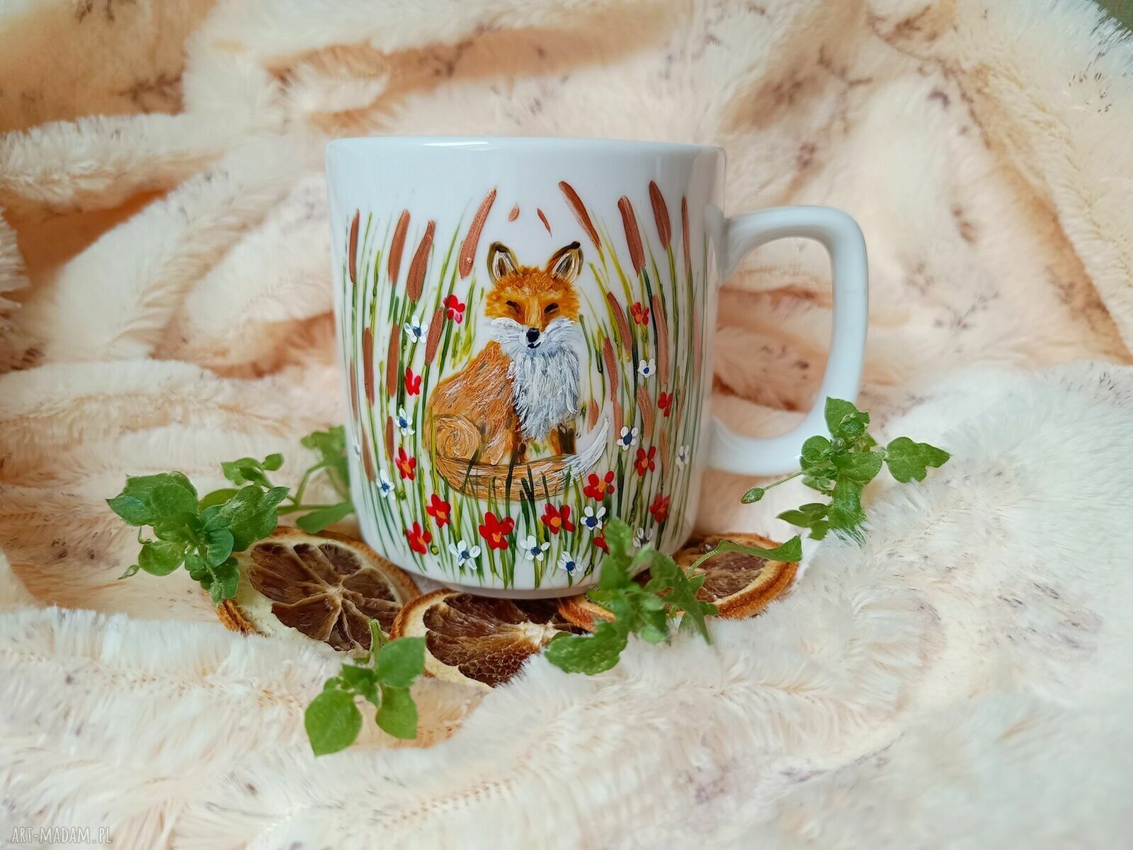 Kubek z liskiem ręcznie malowany 270 ml - porcelana pełna natury
