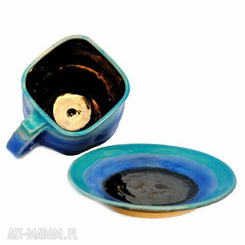 Kubek ceramiczny z talerzykiem „Pani Agaty” - handmade 450 ml