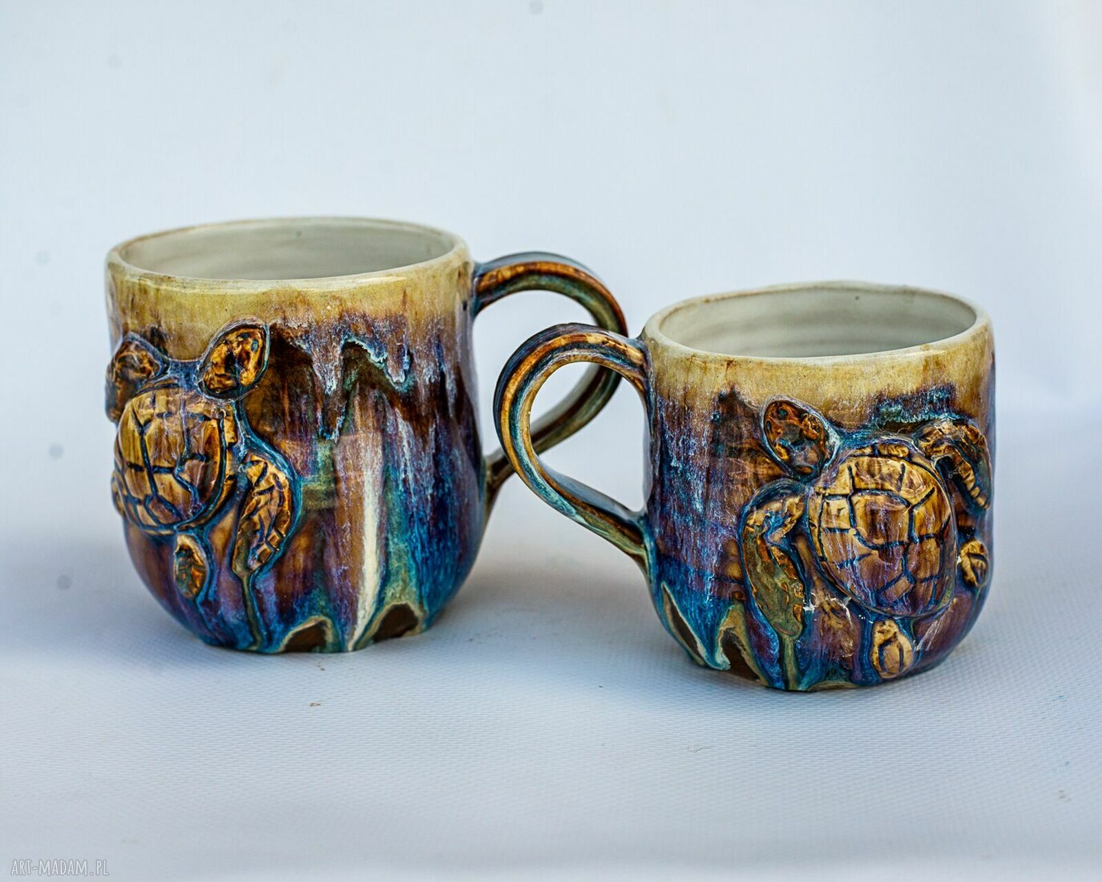 Kubek z żółwiem Opal Biały - rękodzieło ceramiczne 400 ml