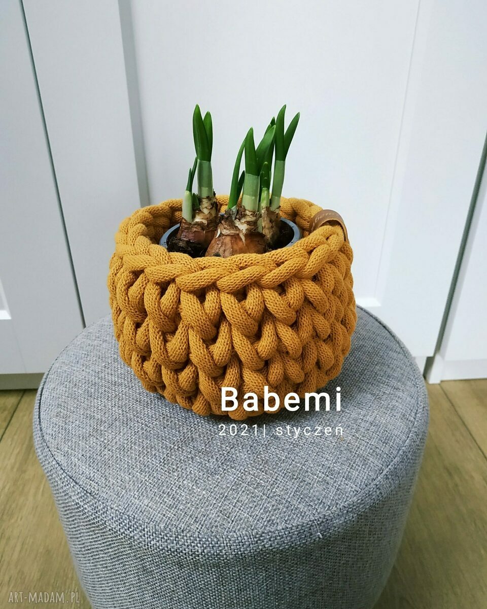 Kubełek Babemi Love - boho osłonka na doniczkę z grubego sznurka