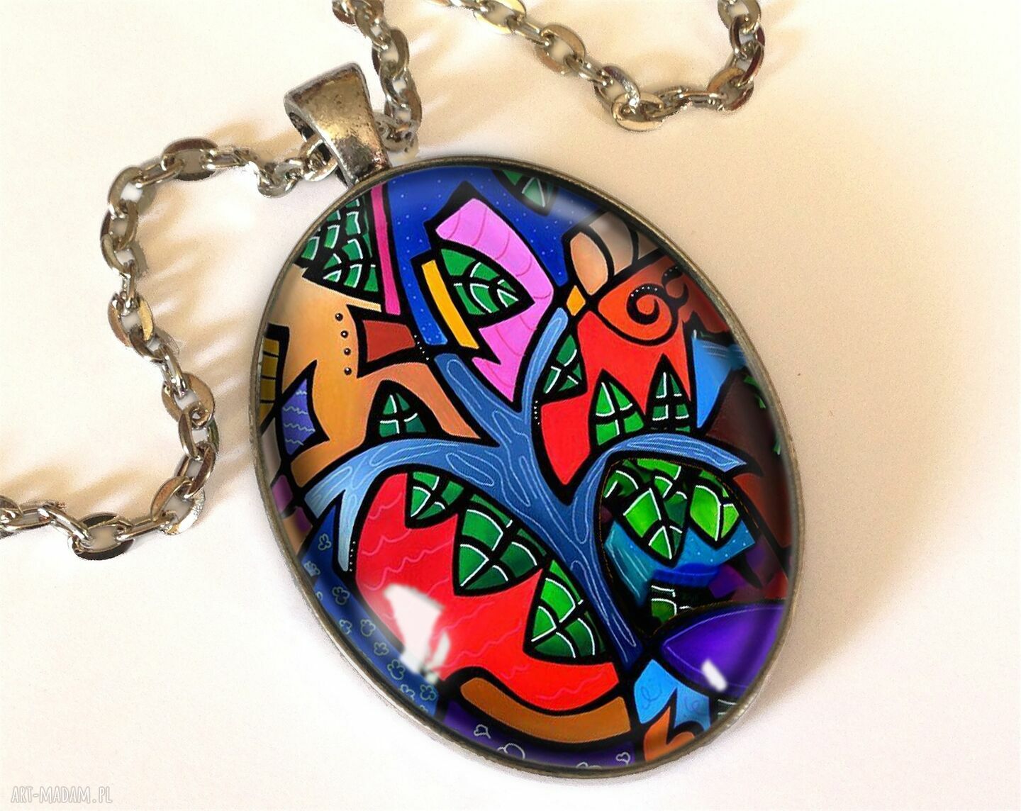 Kubistyczne drzewo owalny medalion łańcuszkiem kubizm