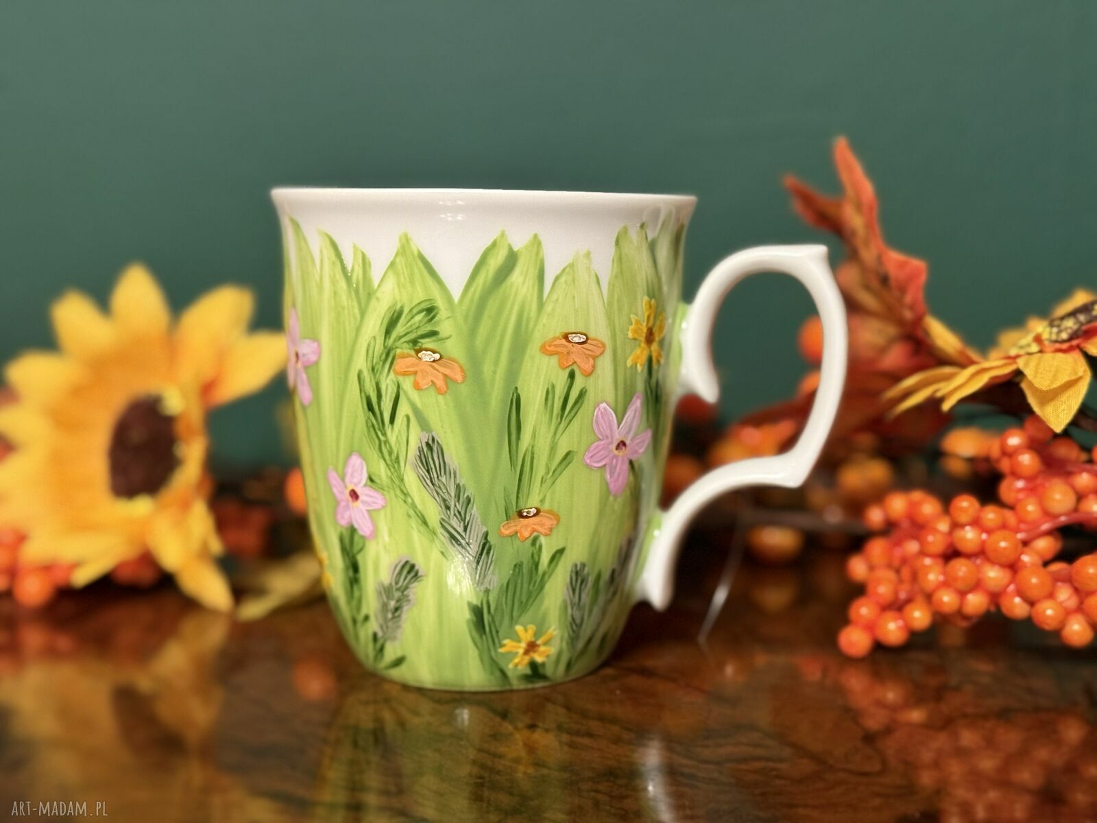 Zestaw 2 ręcznie malowanych kubków porcelanowych „Łąka”