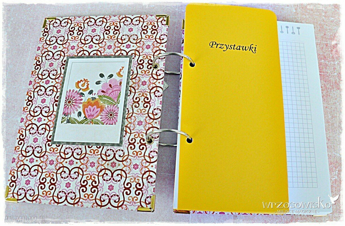Kuchnia w kwiatach przepiśnik A5 scrapbookowy z 6 przekładkami i 100 kartkami w kratkę
