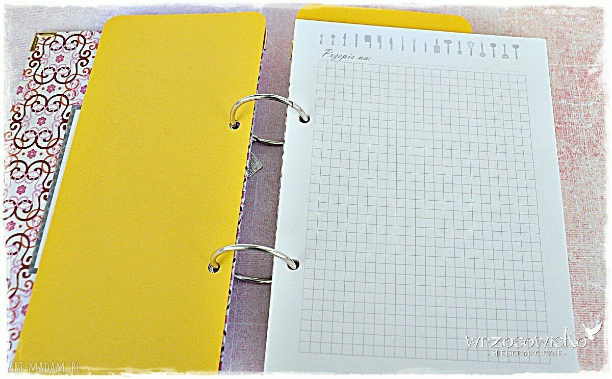 Kuchnia w kwiatach przepiśnik A5 scrapbookowy z 6 przekładkami i 100 kartkami w kratkę