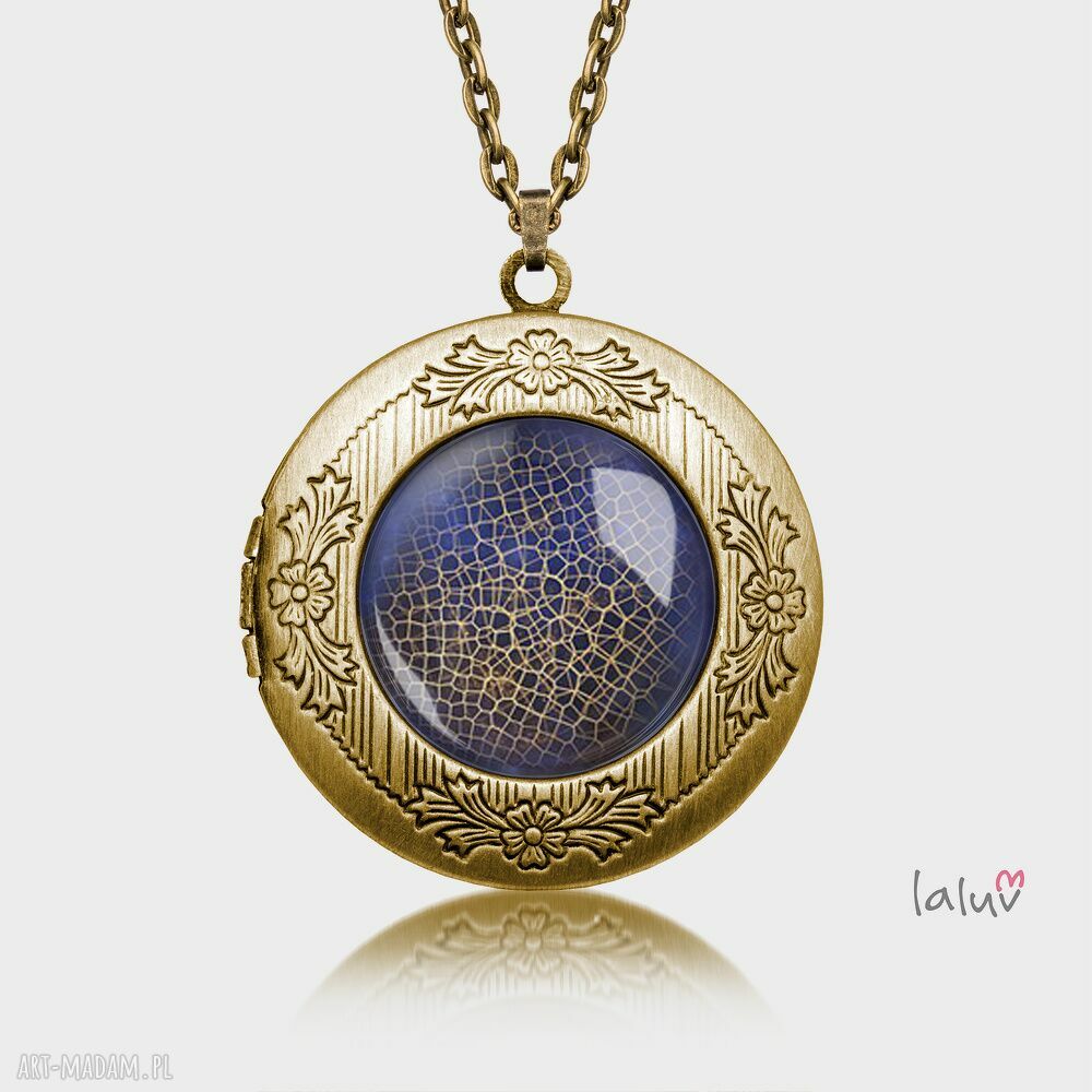 Sekretnik BLUE SPHERE - naszyjnik medalion pod wypukłym szkłem