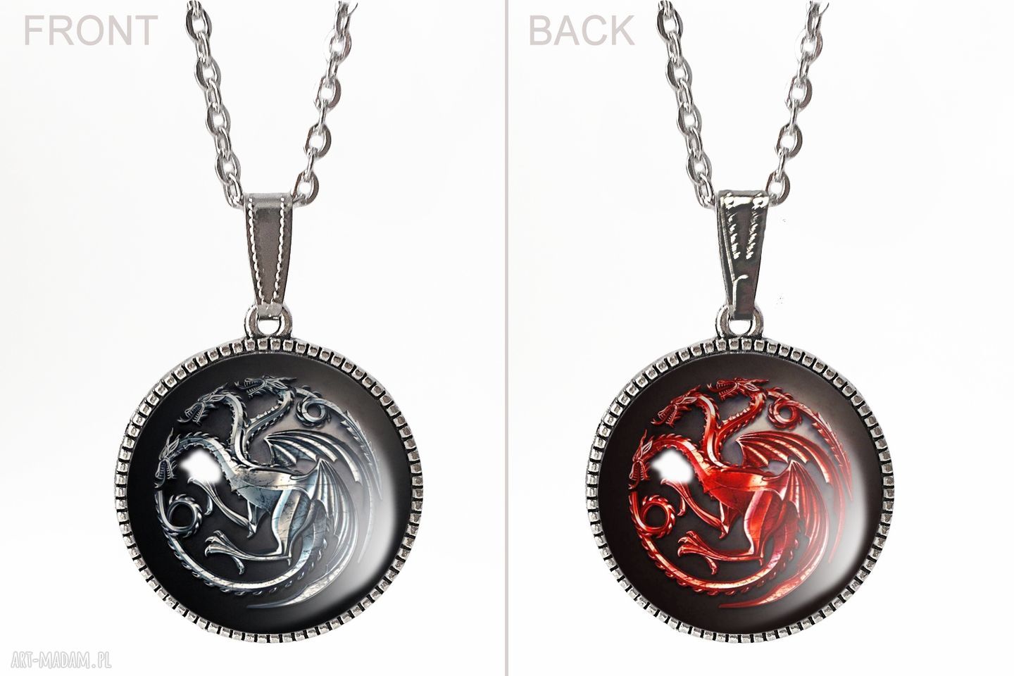 Kulisty dwustronny medalion Targaryen z grafikami pod szkłem - Gra o Tron - 0240 -41SPS