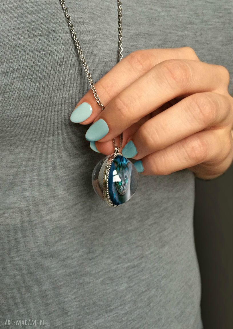 naszyjniki: Kulisty dwustronny medalion Alicja w Krainie Czarów 0925SPS HandMade