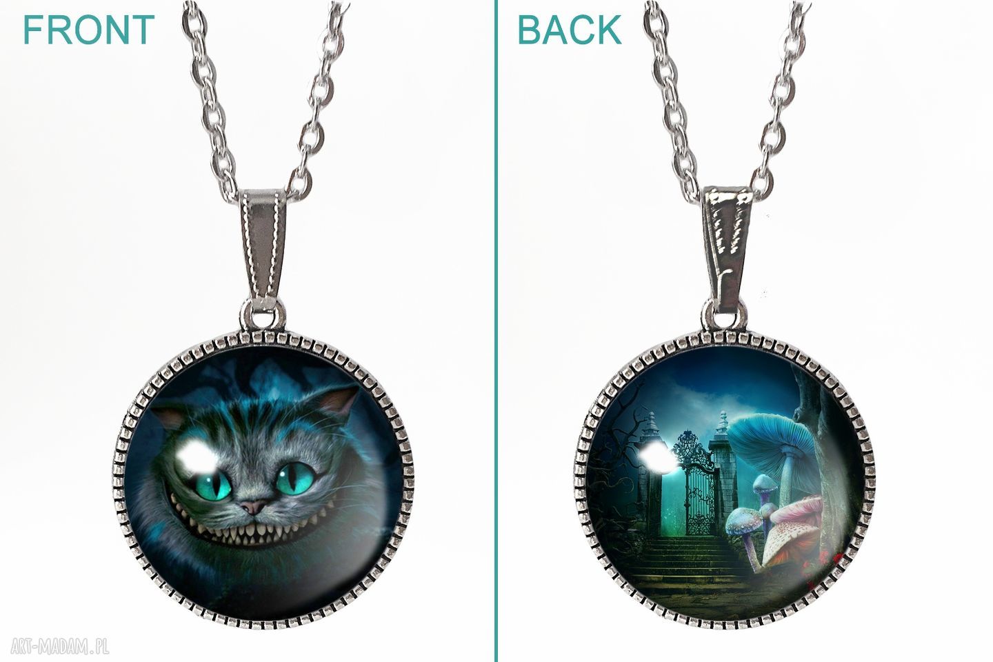 naszyjniki: Kulisty dwustronny medalion Alicja w Krainie Czarów 0925SPS HandMade