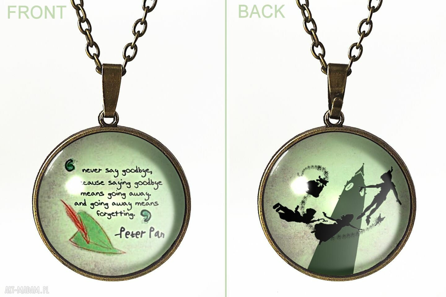 naszyjniki: Kulisty dwustronny medalion Piotruś Pan 0914SPBbig ręczne wykonanie