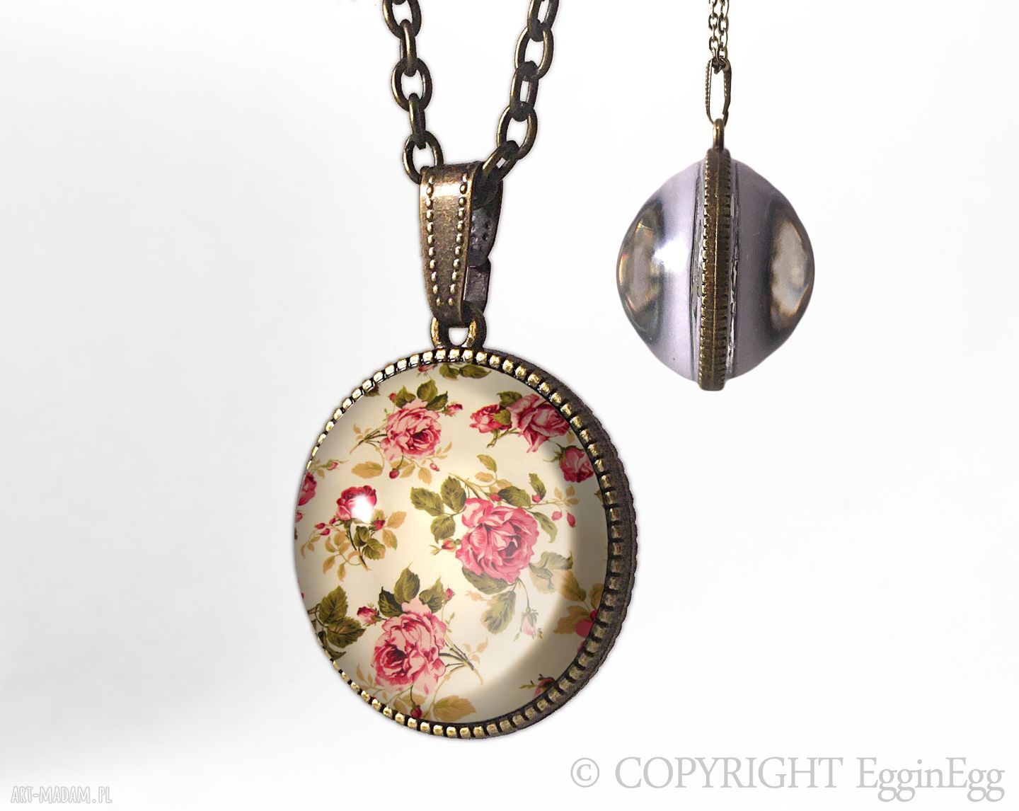 Kulisty dwustronny medalion retro róże 0218spb kulka ręcznie