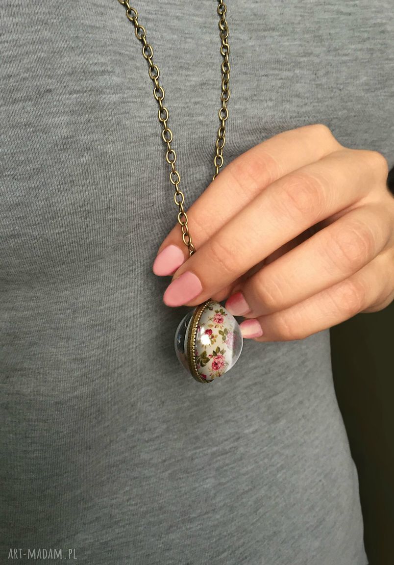 naszyjniki: Kulisty dwustronny medalion Retro róże, 0218SPB ręczne wykonanie