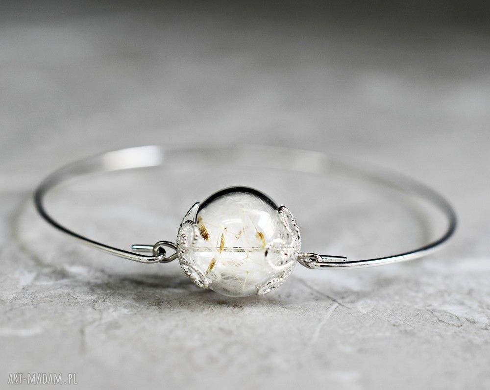 ♥ dmuchawiec posrebrzana bransoletka perła dmuchawce kulka srebro