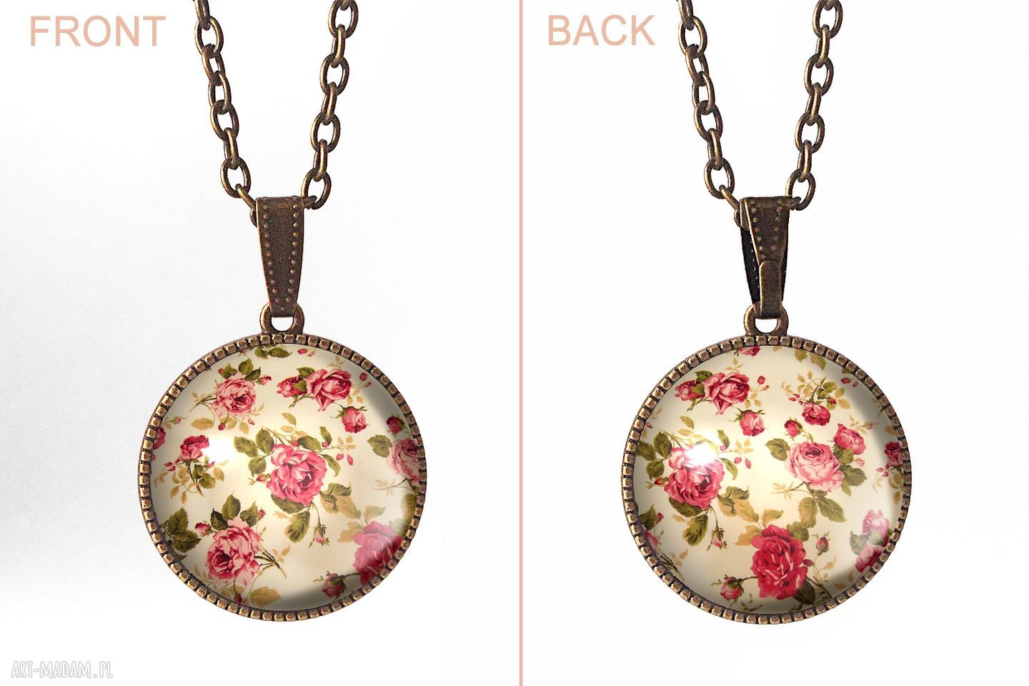 naszyjniki: Kulisty dwustronny medalion Retro róże, 0218SPB ręczne wykonanie