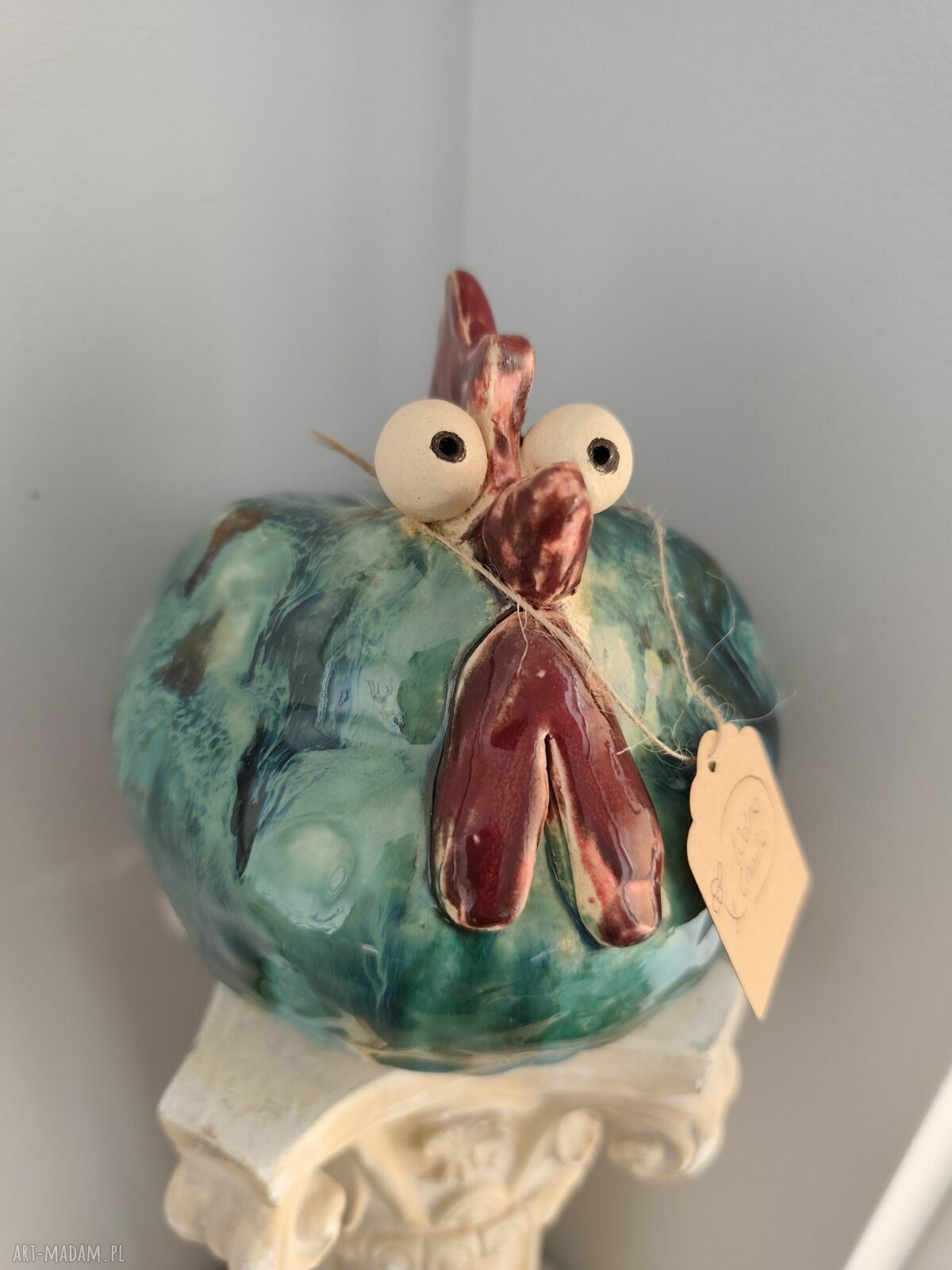 Kura ceramiczna wielkanocna Zielonopiórka - ręcznie szkliwiona