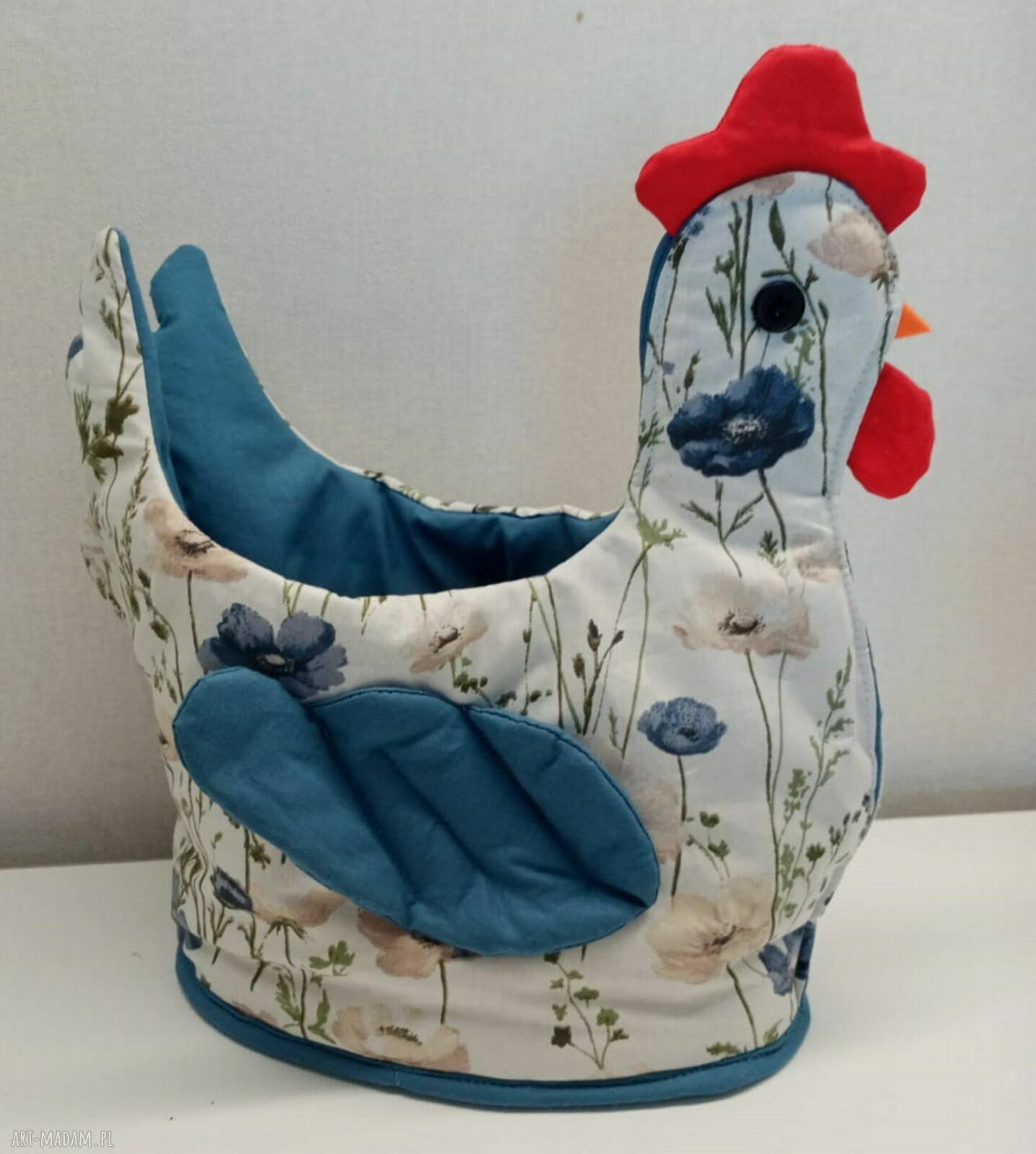 Kura na jajka - bawełniana dekoracja kuchenna i pojemnik na Wielkanoc