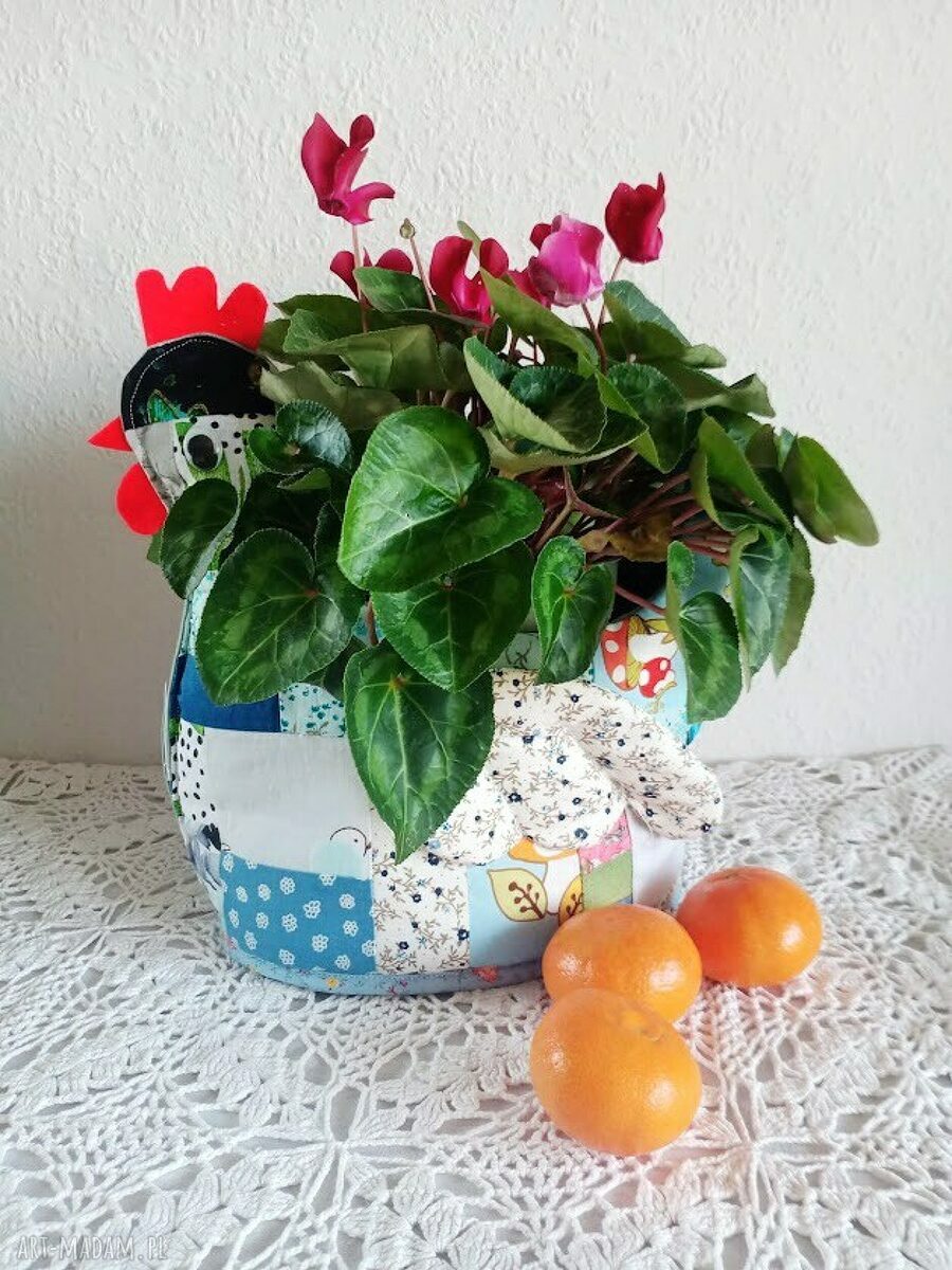 Kura wielkanocna na jajka i owoce - bawełniana, usztywniana dekoracja handmade