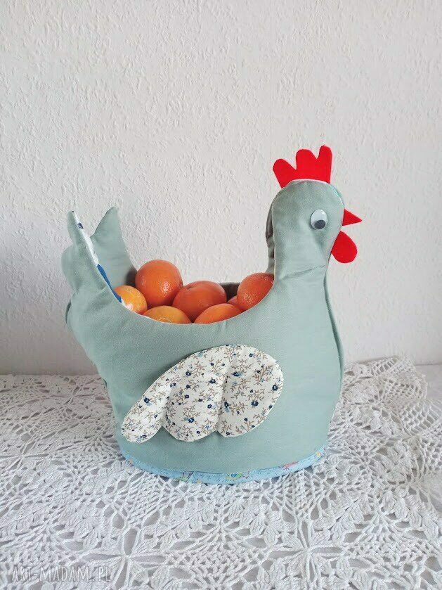Kura wielkanocna na jajka i owoce - bawełniana, usztywniana dekoracja handmade