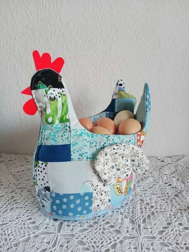 Kura wielkanocna na jajka i owoce - bawełniana, usztywniana dekoracja handmade