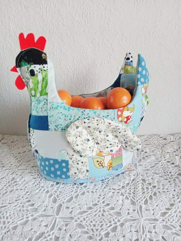 Kura wielkanocna na jajka i owoce - bawełniana, usztywniana dekoracja handmade