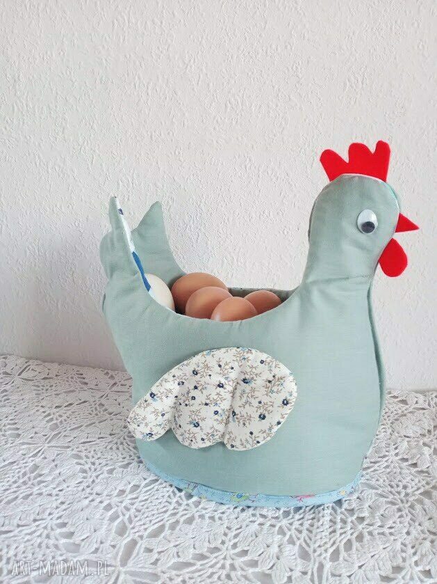 Kura wielkanocna na jajka i owoce - bawełniana, usztywniana dekoracja handmade
