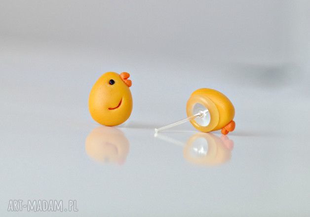 Kolczyki wkrętki Kurczaki małe wielkanocne sztyfty z modeliny Fimo