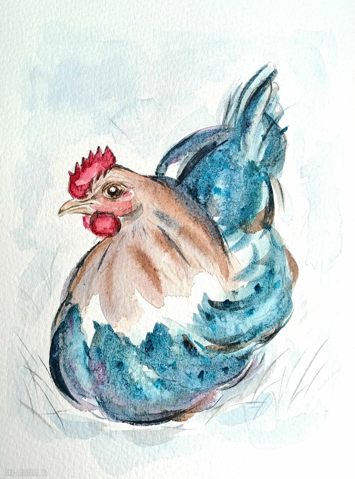 Kurka - akwarela wielkanocny obraz na papierze 19x26 cm