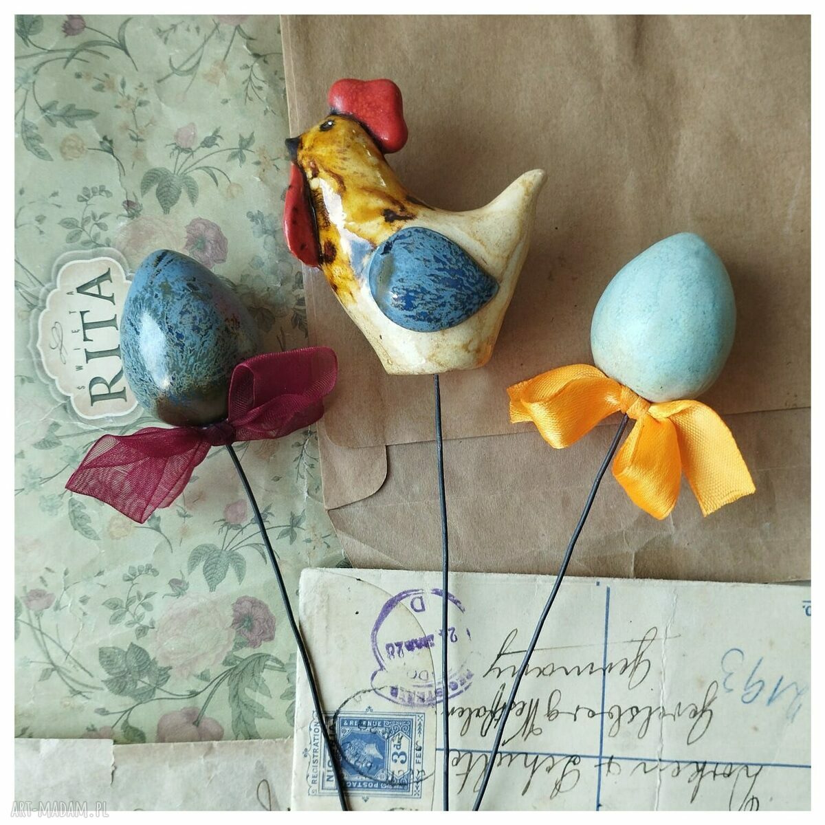 Kurka i 2 jajka na piku - ceramika wielkanocna handmade