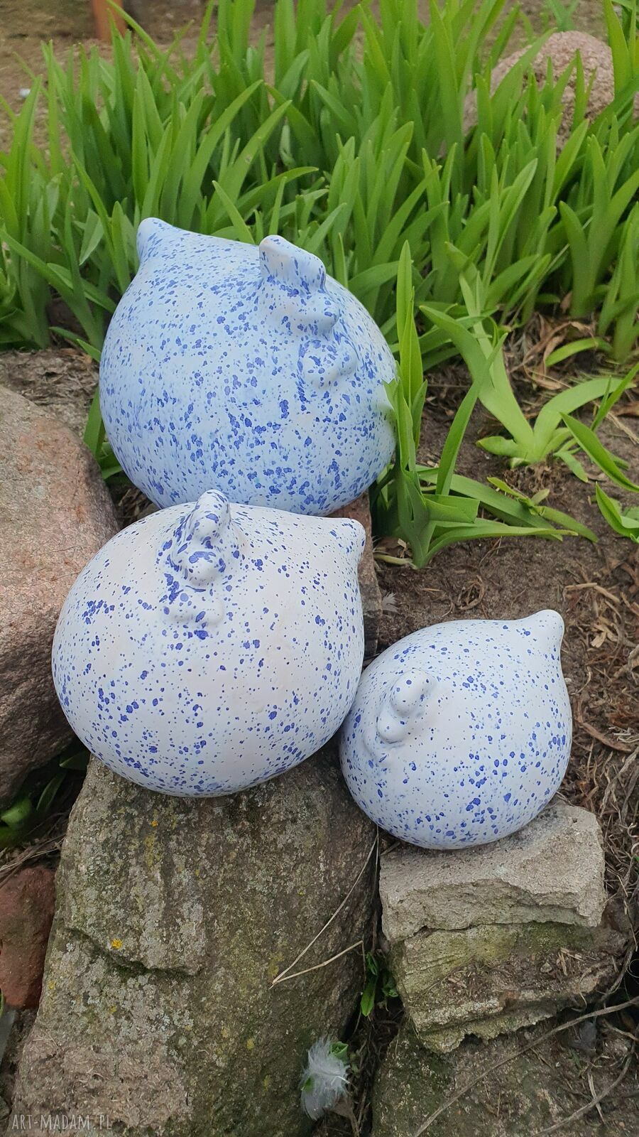 Kurki trzy - ceramika handmade, białe nakrapiane (3 rozmiary)